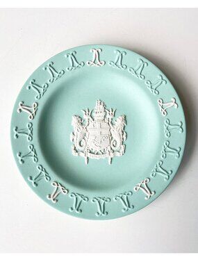 Vintage Tercentenary Wedgwood Lloyds of London Sea Green Jasperware Trinket Dish